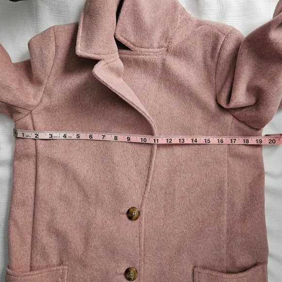 Overcoat Women XS Pink Notched Lapel Pockets Coat Light Academia Pastel Preppy - Picture 6 of 8